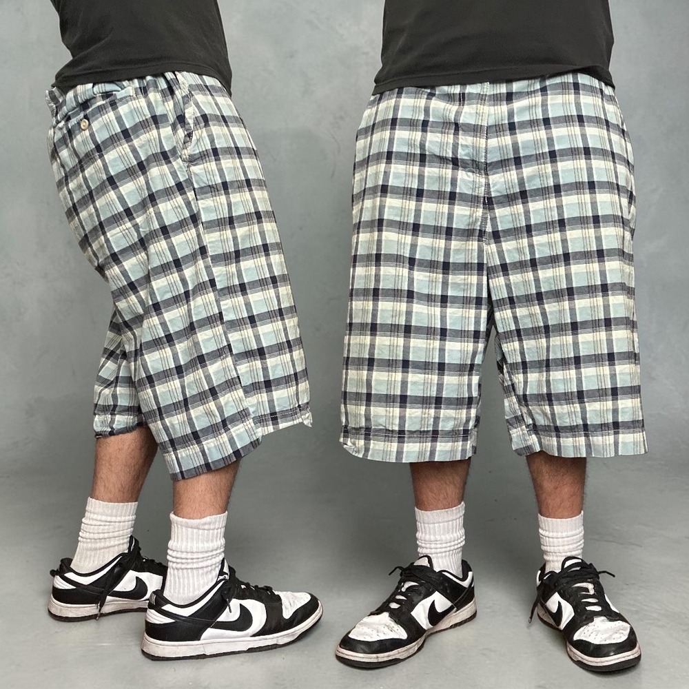 Nautica Plaid Baggy Skater Shorts Blue White Y2K Vintage Size 42